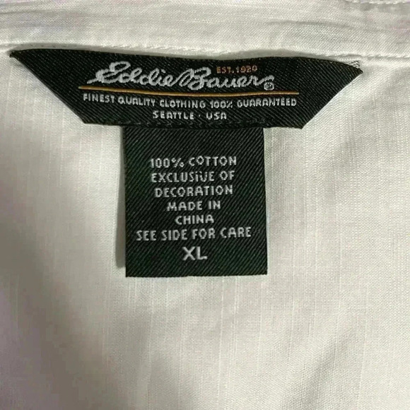 Eddie Bauer White Blue Embroidered Button Up Shirt Size XL - Picture 6 of 7